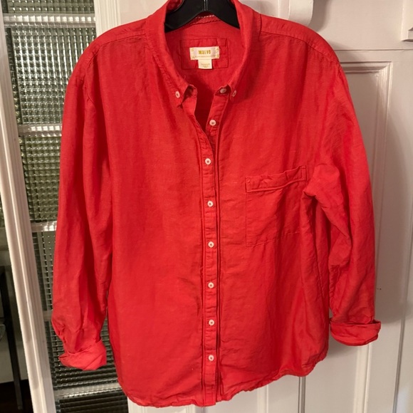 Athropologie Maeve Button down Linen blend Shirt Top Women's M Red Long Sleeve - Picture 7 of 10